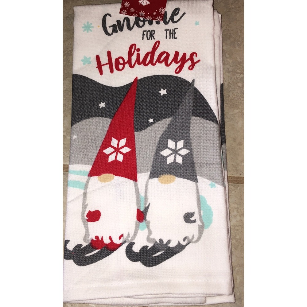Ritz Kitchen Towels White Gnome‎ For The Holidays Waffle Weave New